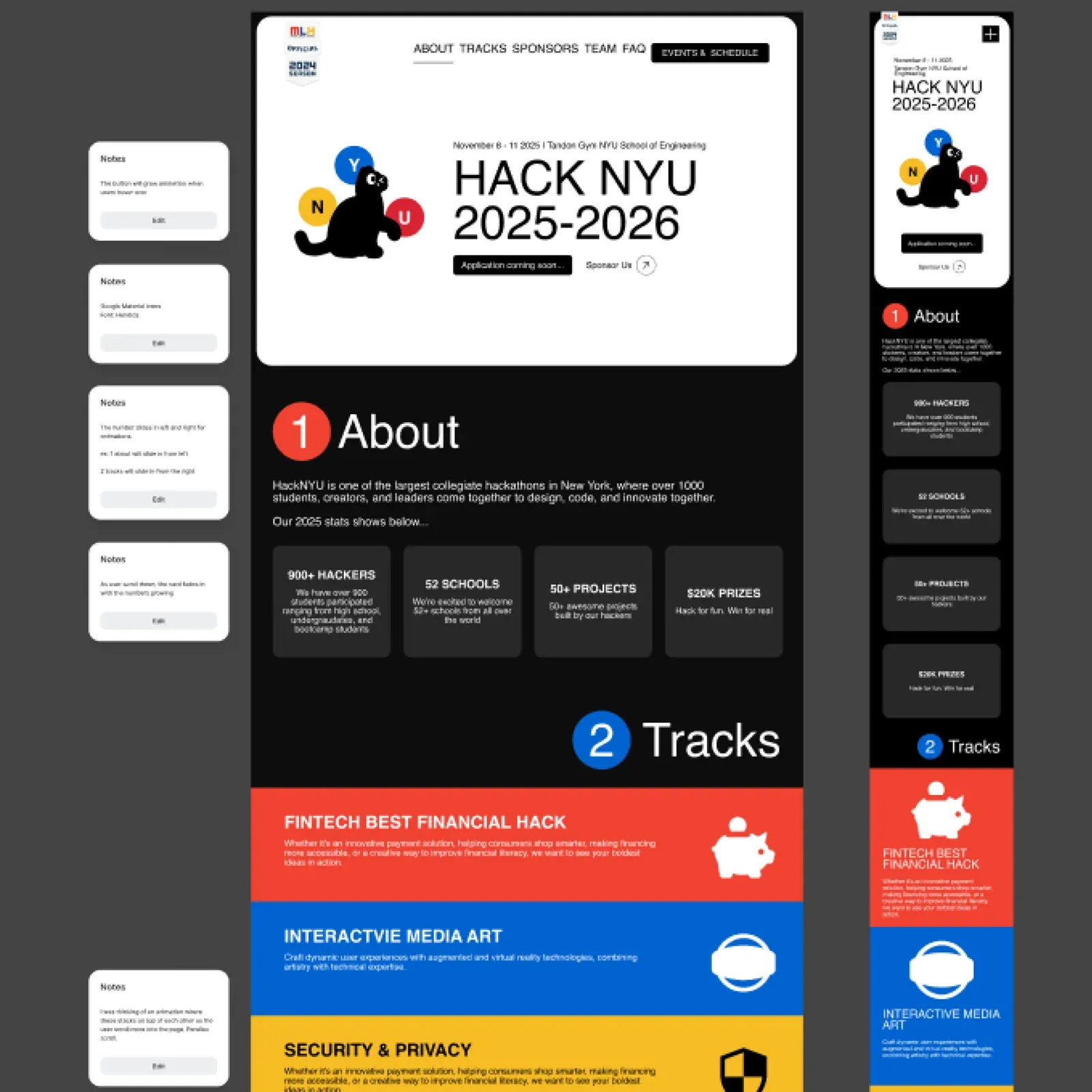 Mobile screens of the HackNYU 2025–2026 website